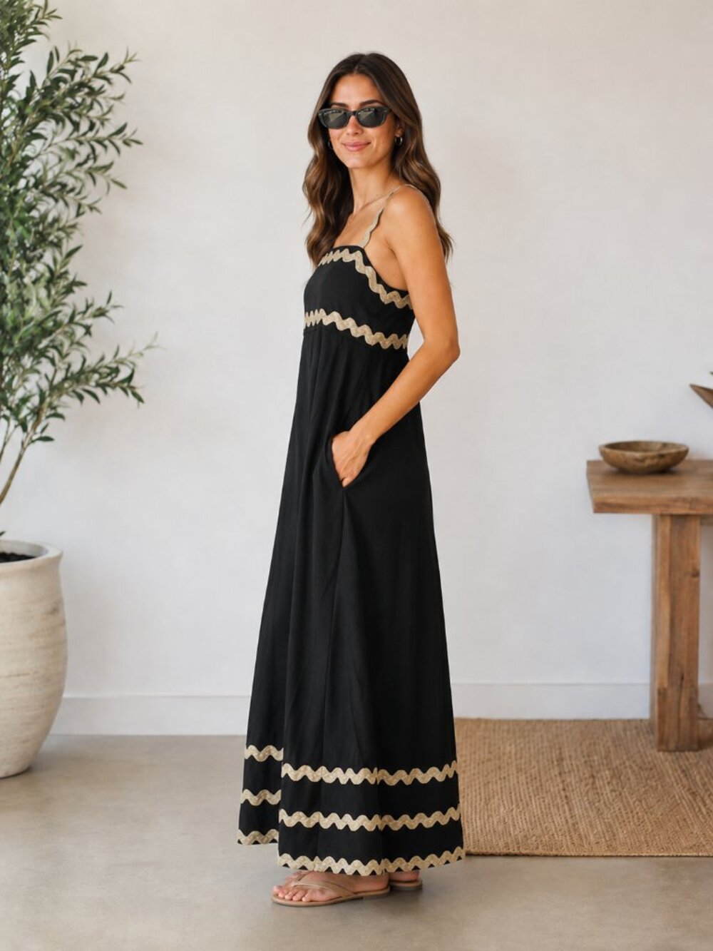 Ribbon Detail Black Yana Style Maxi Dress - NEW - Boutique Find - Deal! - Picture 2 of 3